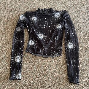 SHEIN Black Sun and Moon Print Blouse